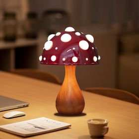 Mushroom Decorative Table Lamp Bedroom Dimming (Option: Wood Grain Base-220v us)